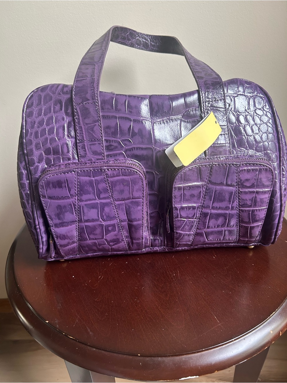 NWT Michael RomeItalian Women’s Purple Croc-Embossed Leather Dome Satchel Bag